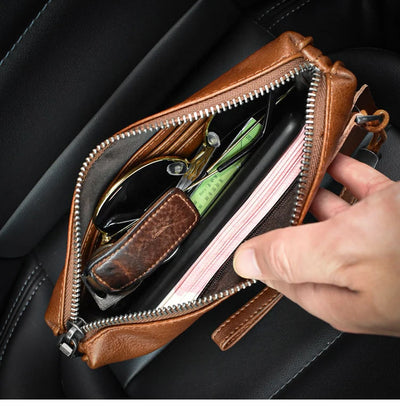 ROOG Men's Genuine Leather Clutch High Quality Long Wallet Women's Luxury Mobile Phone Bag Credit Card Holder Purse Wrist Bags