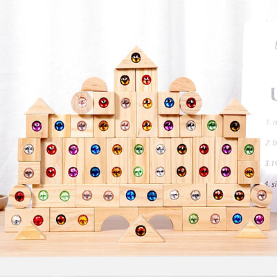 DIY Blocks Sparkling Acrylic Toy Kids Wooden Montessori Rainbow Gem Stacking Blocks Colorful Educational Wooden Creative Toys