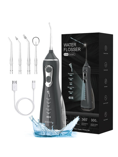 USB-rechargeable portable water flosser with 300ML water tank, waterproof oral irrigator, and dental water spray