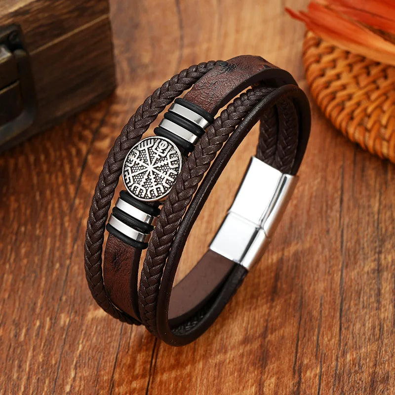 New Retro PU Leather Compass Bracelet Men's Bracelet Viking Jewelry Compass Bracelet Accessories Party Gifts
