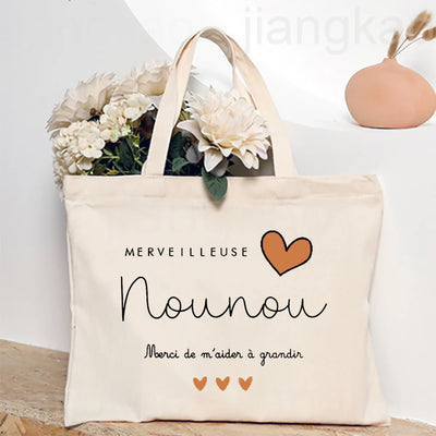 Love You Nanny Thank You for This New Year Print Women Tote Bag Shopping Bags Female Shoulder Bag Travel Handbag Gift for Nounou
