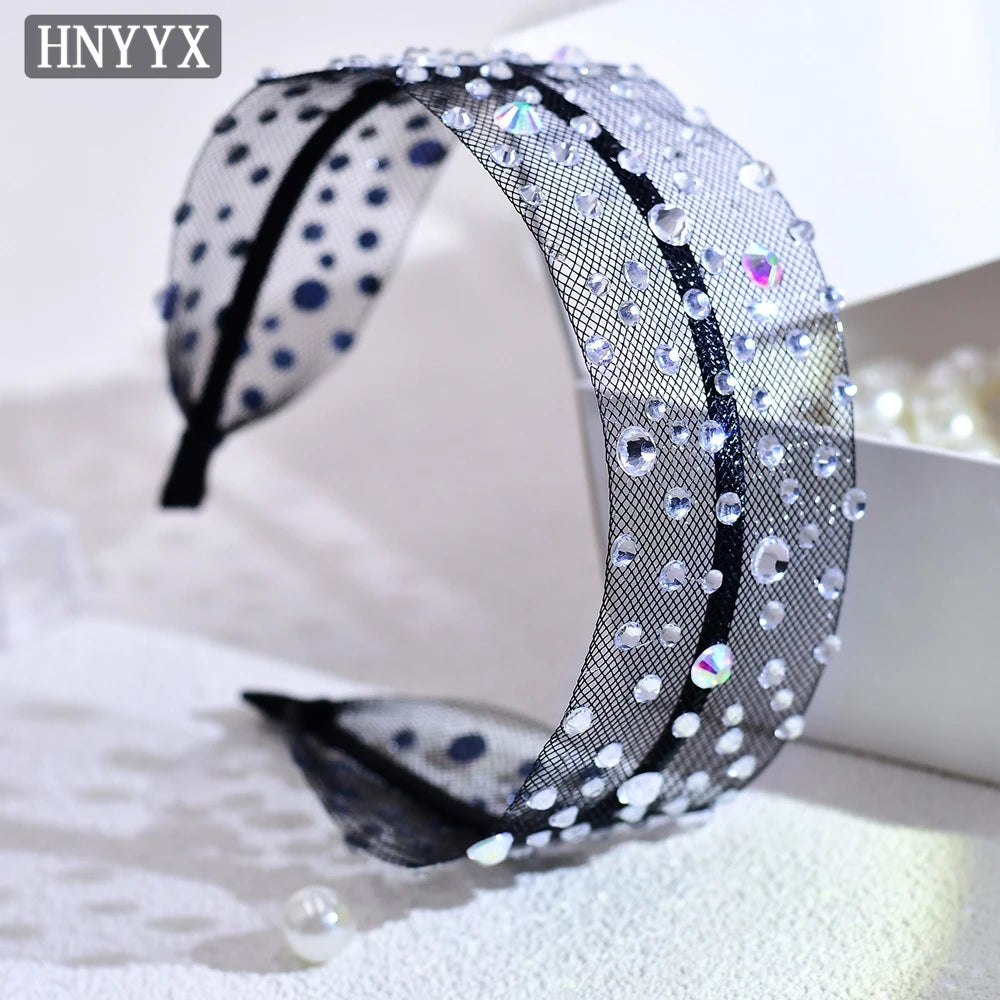 HNYYX Shiny Rhinestone Wide Mesh Baroque Hair Accessories Fashionable Hair Piece Wedding Party Headwear for Women A66