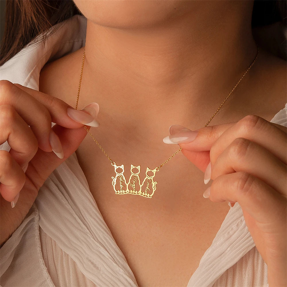 Custom Cute Dog Cat Necklaces Pendant Name Stainless Steel Circle Chain  Personalized Pet Jewelry Customized Necklaces For Mom