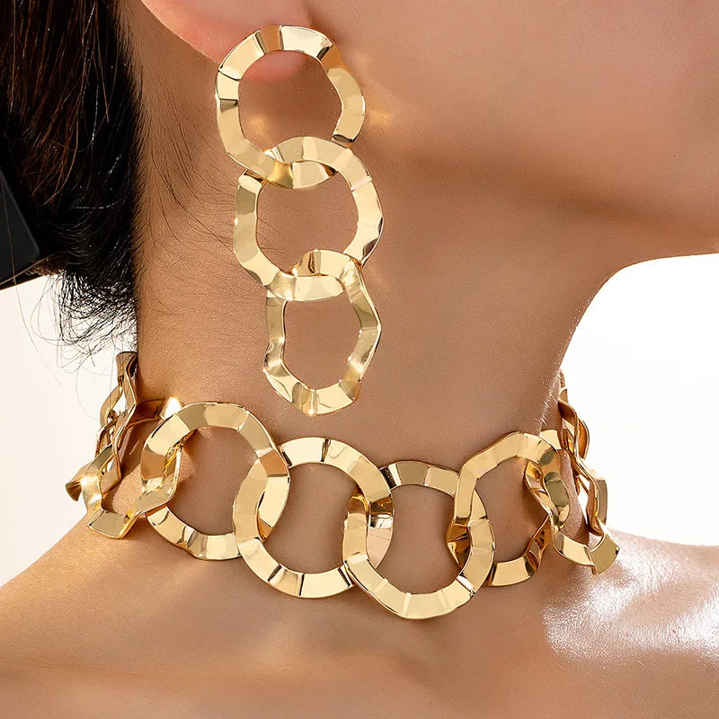 jewelry set for women girls Geometric circle necklace stud earrings set exaggerated simple and elegant fashion DS035