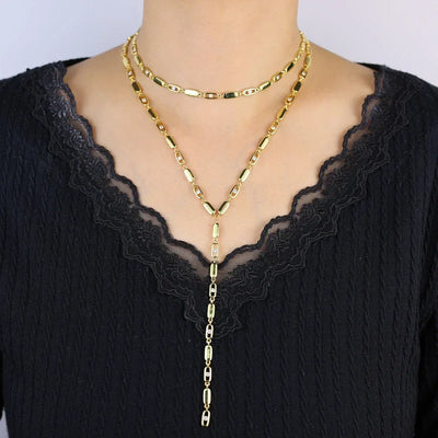 2025 new fashion gold color ladies inlaid zircon Y necklace paper clip necklace shiny jewelry