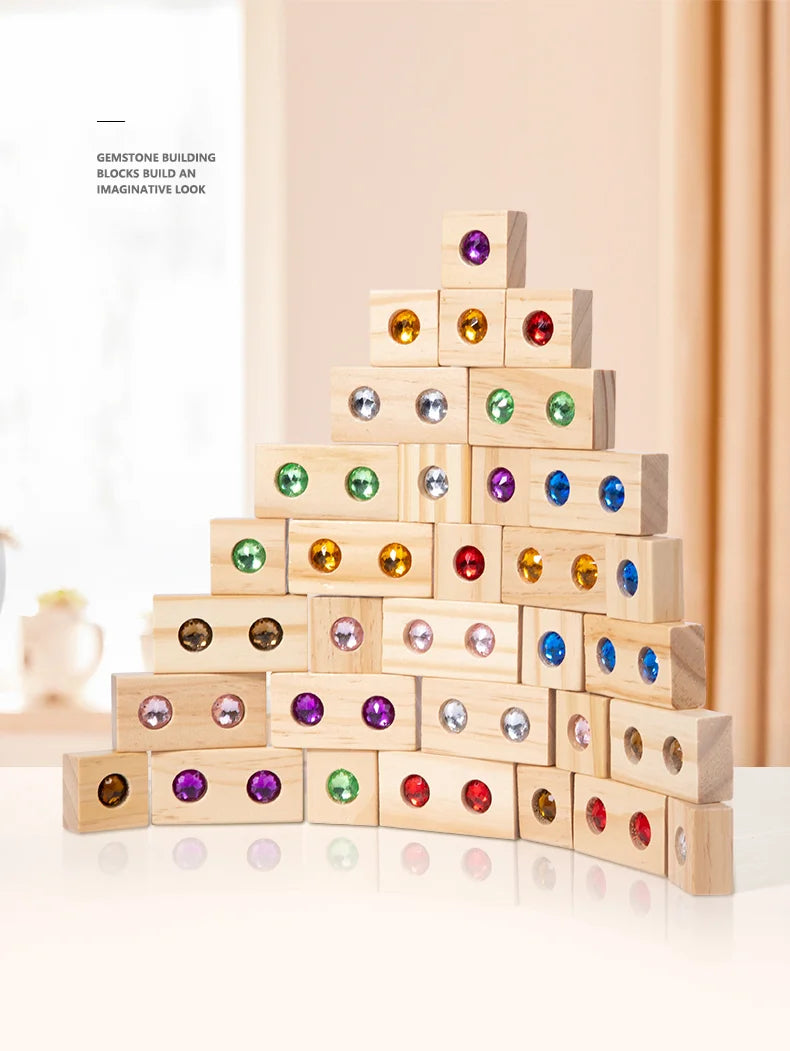 DIY Blocks Sparkling Acrylic Toy Kids Wooden Montessori Rainbow Gem Stacking Blocks Colorful Educational Wooden Creative Toys