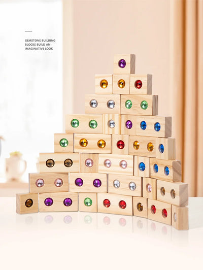 DIY Blocks Sparkling Acrylic Toy Kids Wooden Montessori Rainbow Gem Stacking Blocks Colorful Educational Wooden Creative Toys