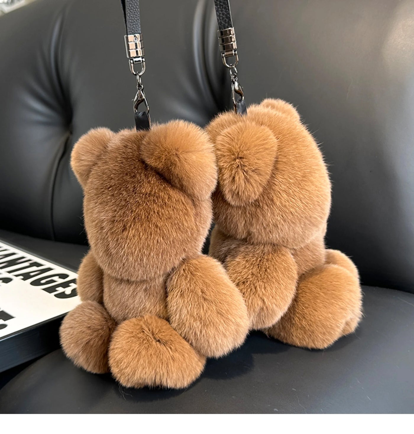 Fashion New Cute Bear Keychain Real Rabbit Fur Bear Doll Pendant Toys Keyring Handbag Charm Ornament Plush Jewelry Gifts