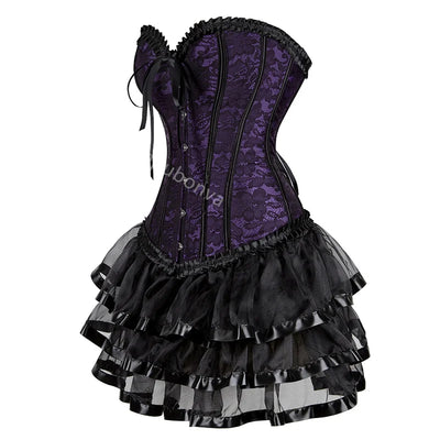 Corset Dress Tutu Skrits Set Overbust With Lace Costume Party Sexy Burlesque Ladies Outfit Plus Size Gothic Halloween Red Black - The world bestselling 