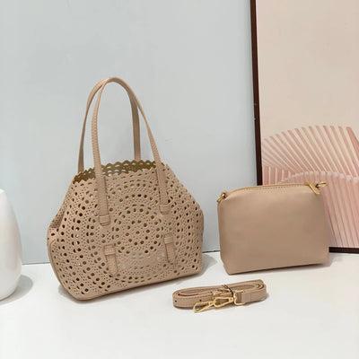 Women's Designer Brand Luxury Round Wave Large Capacity Shopping Tote Handbag Carved Basket Lady Shoulder Crossbody Mother Bag