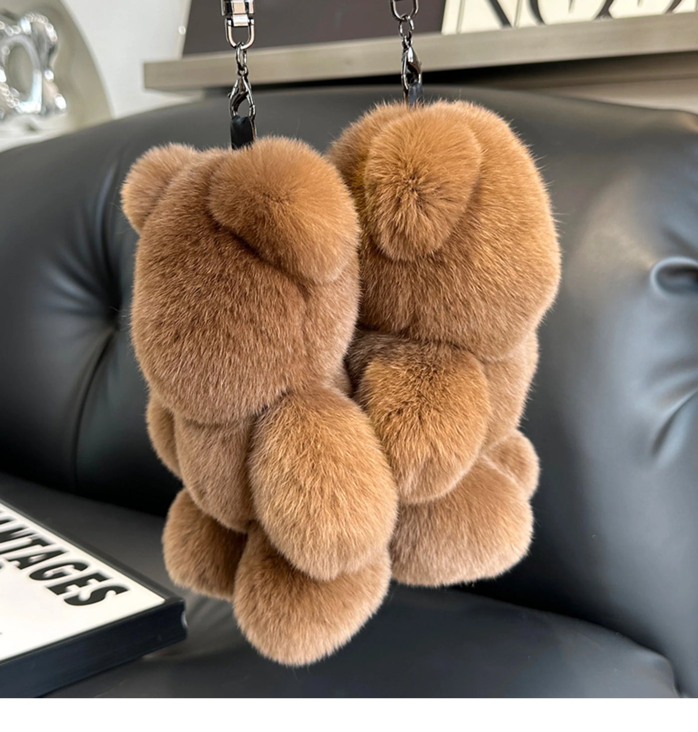 Fashion New Cute Bear Keychain Real Rabbit Fur Bear Doll Pendant Toys Keyring Handbag Charm Ornament Plush Jewelry Gifts