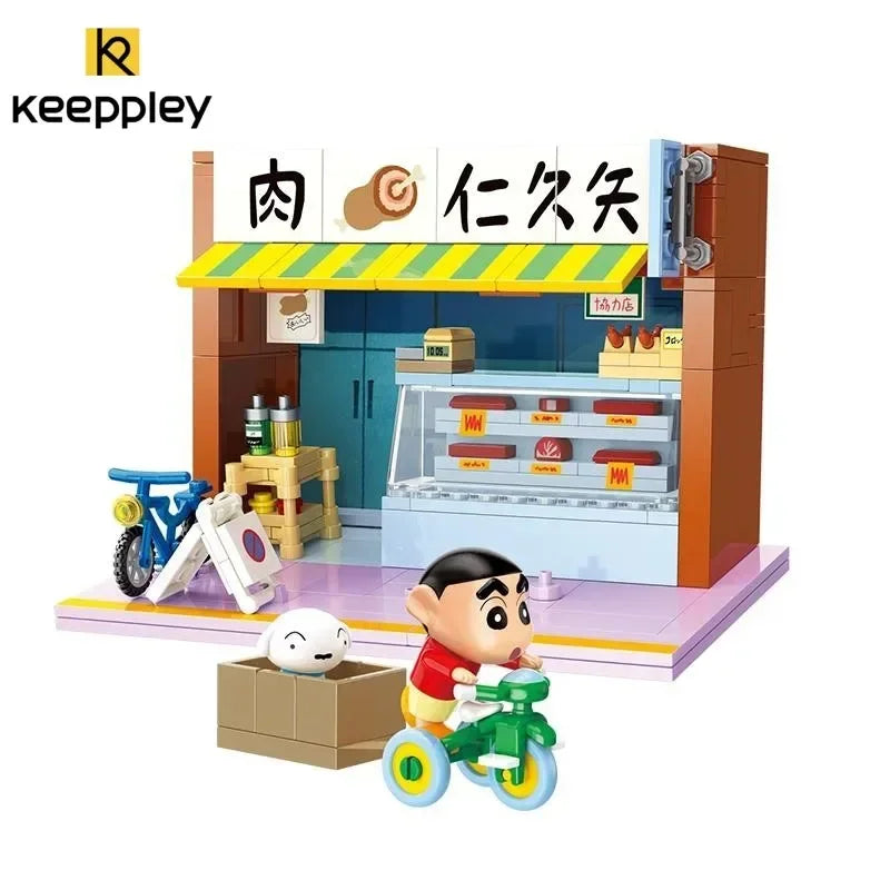 Keeppley Classic Anime Cartoon Crayon Shin-chan Street View Building Blocks House Cat Bus Xiaoxin's Room Bricks Sets  Kids Toys