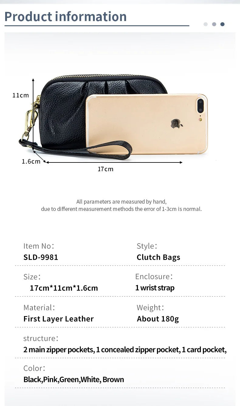 Genuine Leather Women Wallets Multifunction Large capacity Purses Long Zip Wrist bag Money Coin Holder Female phone Purse