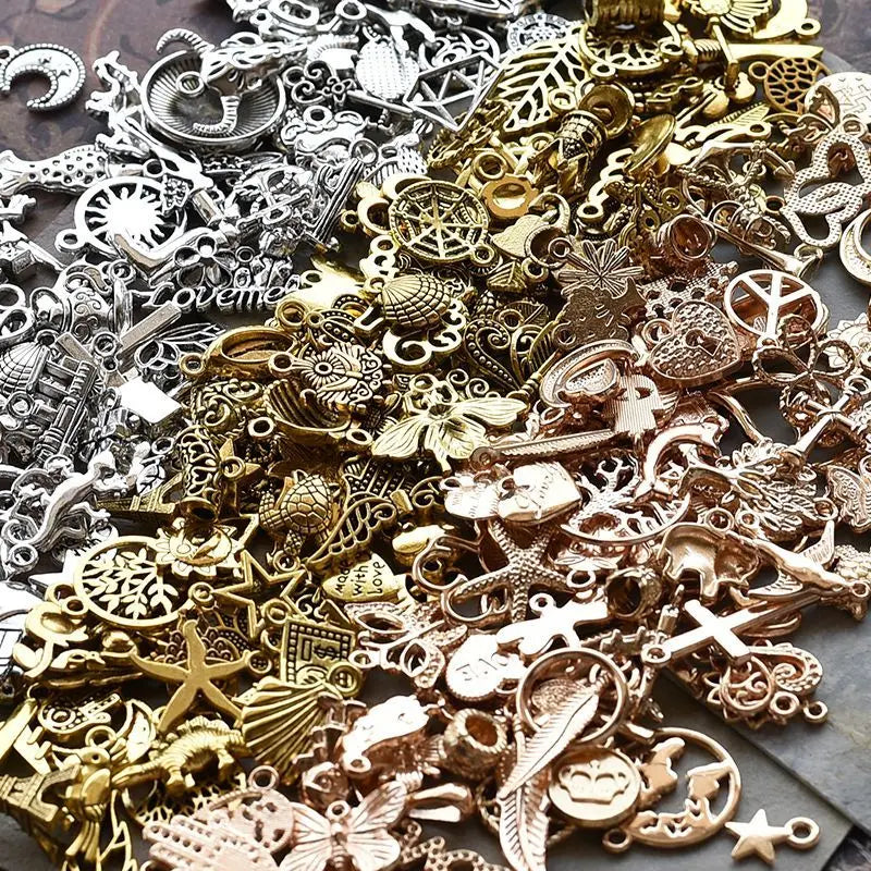 Mixed Tibetan Gold and Silver Alloy Small Pendant Necklace Bracelet Pendant Earrings Handmade DIY Material Jewelry Accessories