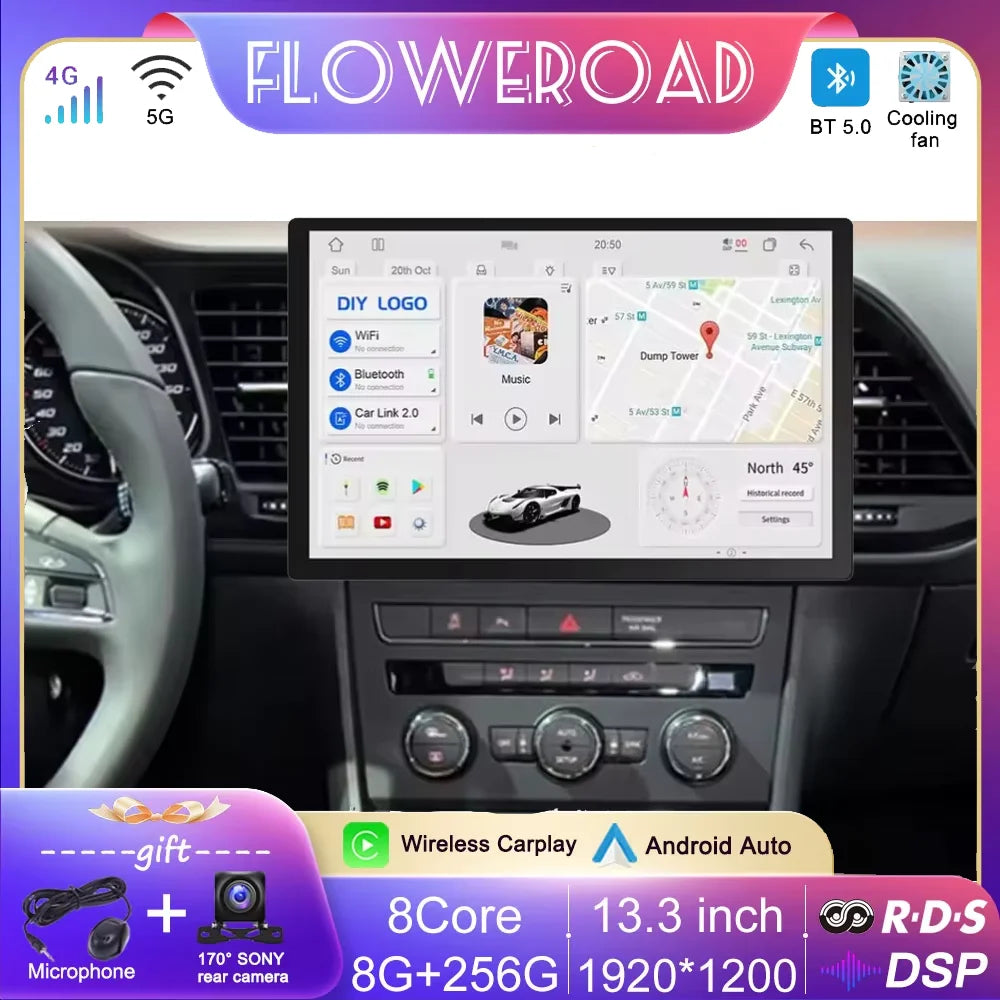 13.3 Inch Android 15 For Seat Leon 3 MK3 2012-2020  Car Radio 5G wifi Stereo Multimedia Player GPS Navigation 1920*1200