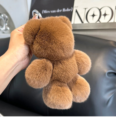 Fashion New Cute Bear Keychain Real Rabbit Fur Bear Doll Pendant Toys Keyring Handbag Charm Ornament Plush Jewelry Gifts