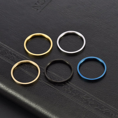 Korean Couple Rings for Women & Men Titanium Steel 2mm Thin Band Minimalist Jewelry Polished Smooth Stackable Matching Rings