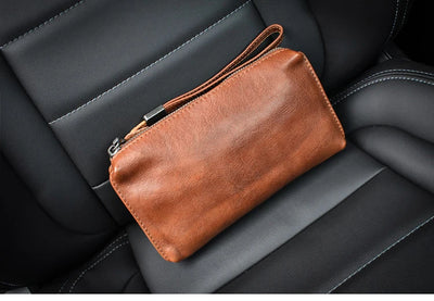 ROOG Men's Genuine Leather Clutch High Quality Long Wallet Women's Luxury Mobile Phone Bag Credit Card Holder Purse Wrist Bags