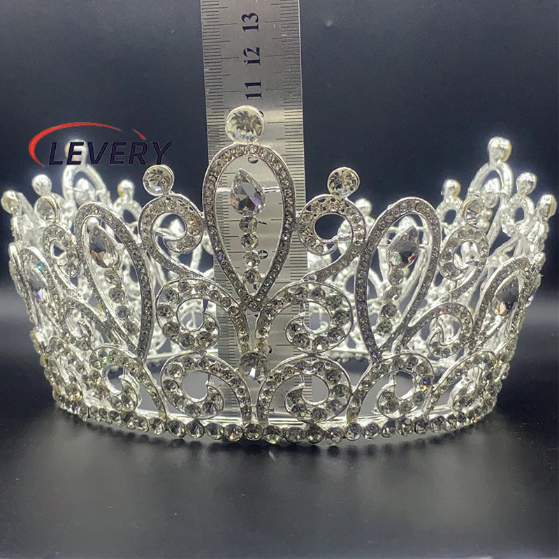 Levery Crystal  Bridal Crowns Women Wedding Hair Dress Accessories Veil Tiara Head Jewelry for Pageant