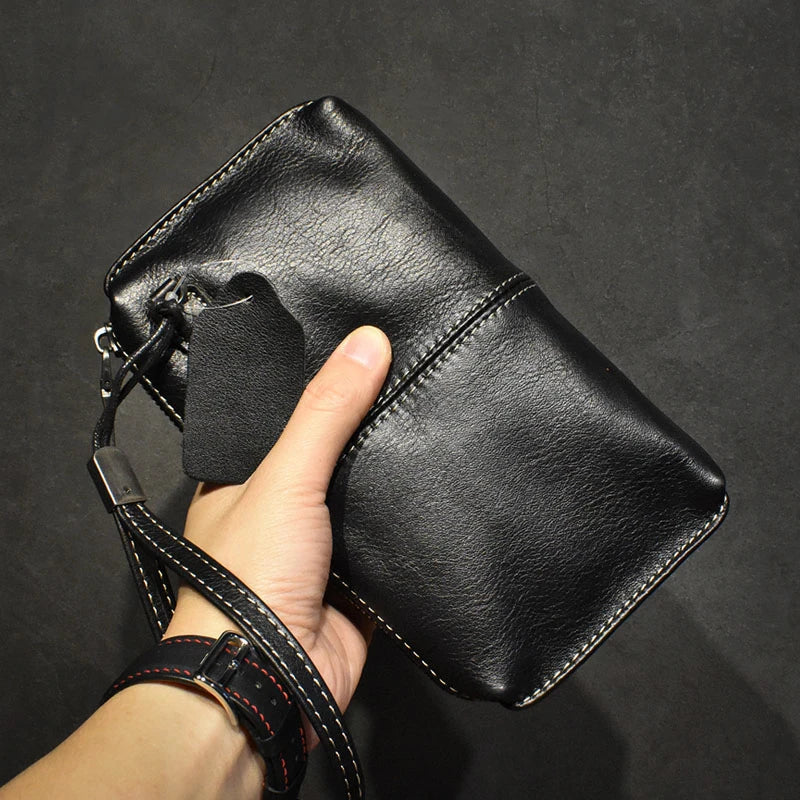 ROOG Men's Genuine Leather Clutch High Quality Long Wallet Women's Luxury Mobile Phone Bag Credit Card Holder Purse Wrist Bags
