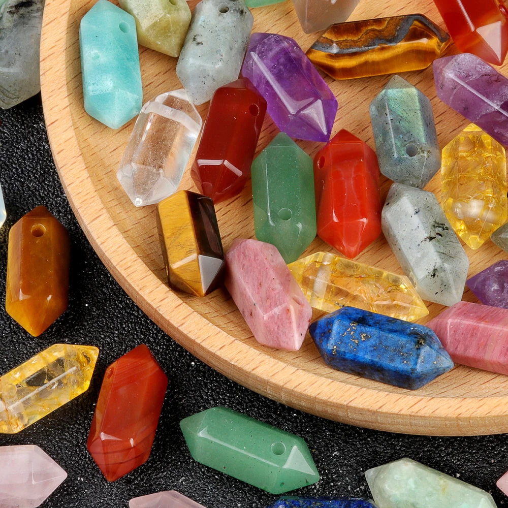 Hexagonal Natural Stone Crystal Tiger Eye Stone Opal Pendant Beads Jewelry Making DIY Necklace Earrings Accessories Gifts