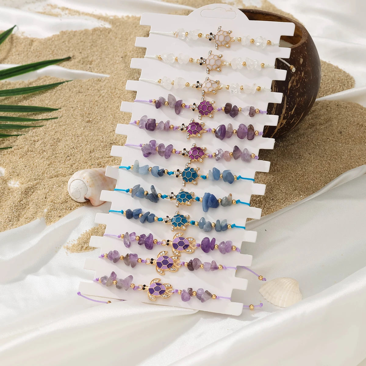 12 Bohemian Exquisite Turtle Stone Bracelet Set Suitable for Summer Beach Vacation