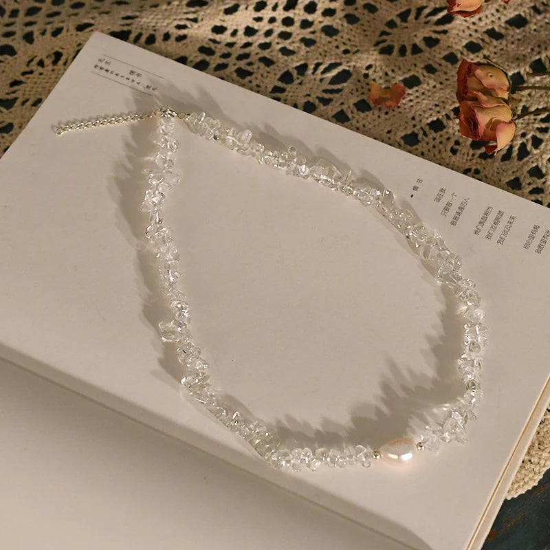 ASHIQI 925 Sterling Silver Natural Baroque Pearl Necklace Irregular Crystal Stone Color for Women Party  Jewelry