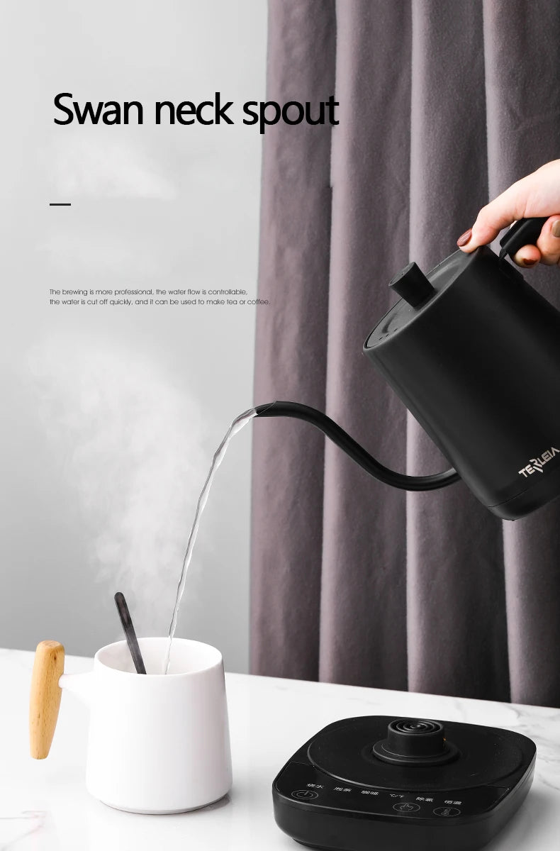 Electric Kettle 800ml Gooseneck Hand Brew Coffee Pot Thermo Pot 304 Stainless Steel Teapot Smart Temperature-Control Water Jug
