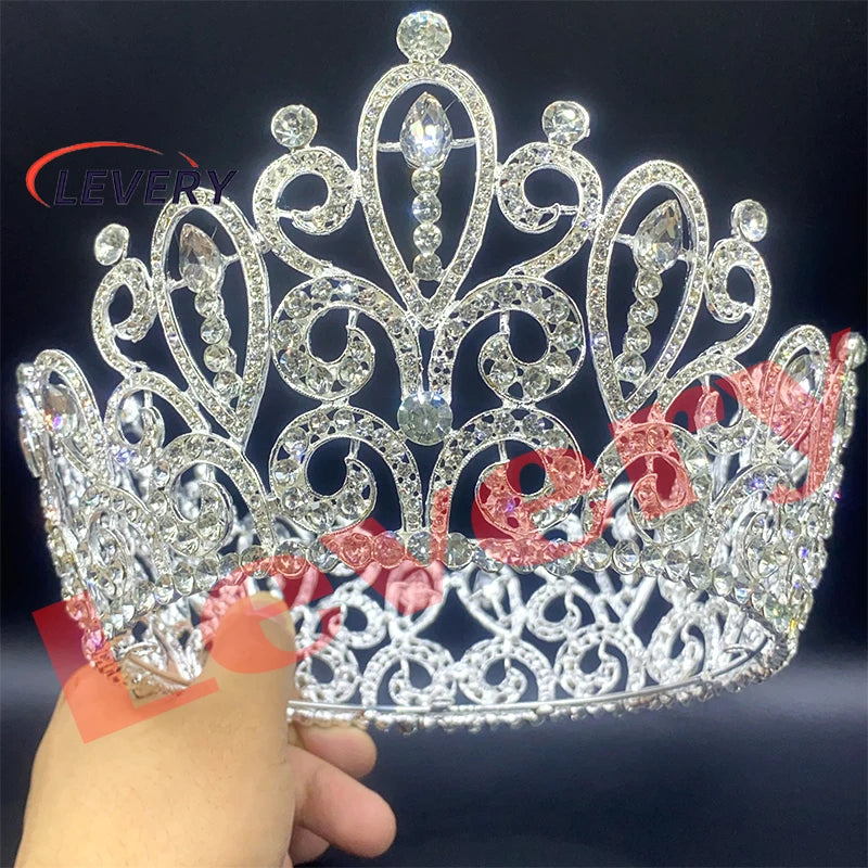 Levery Crystal  Bridal Crowns Women Wedding Hair Dress Accessories Veil Tiara Head Jewelry for Pageant