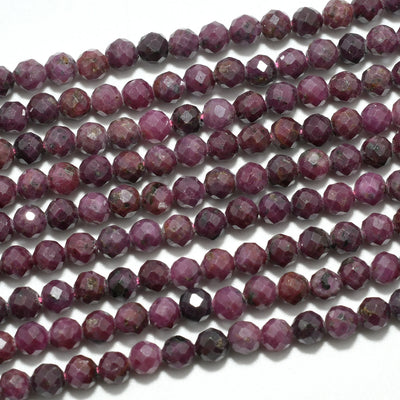 Natural Dark Ruby From India Faceted Round Beads 3.4mm
