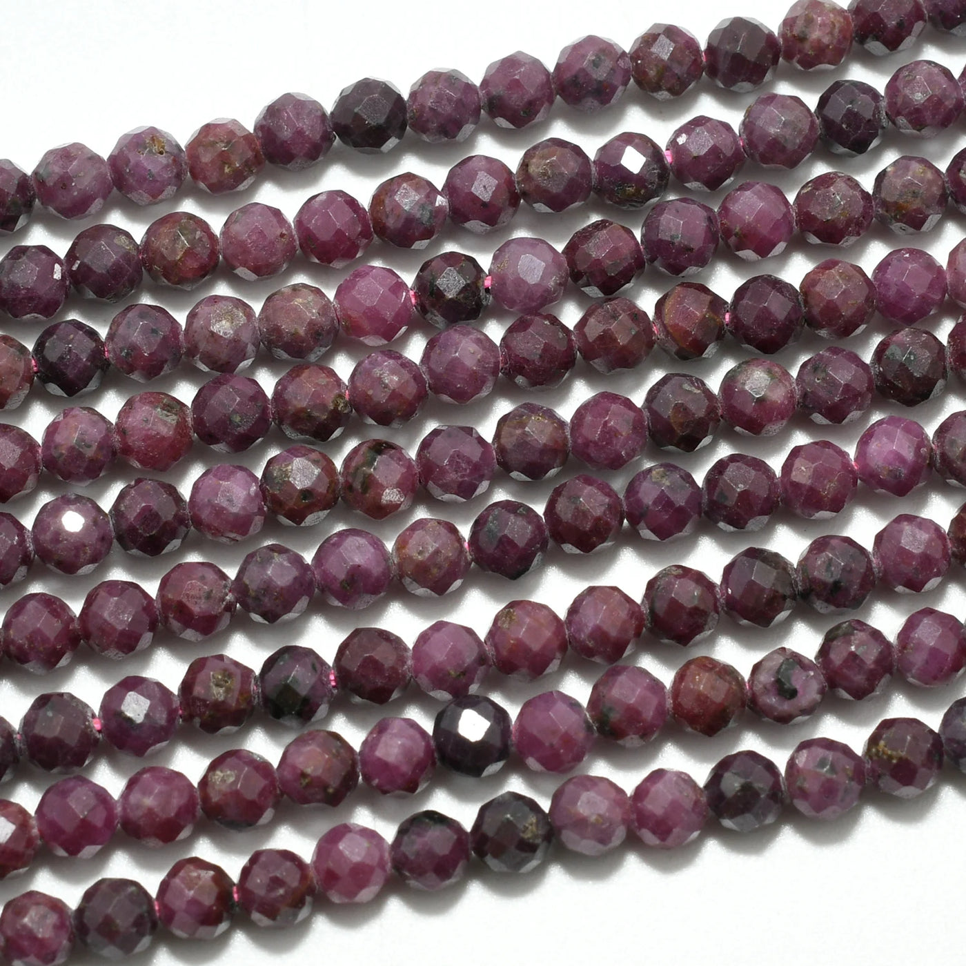 Natural Dark Ruby From India Faceted Round Beads 3.4mm