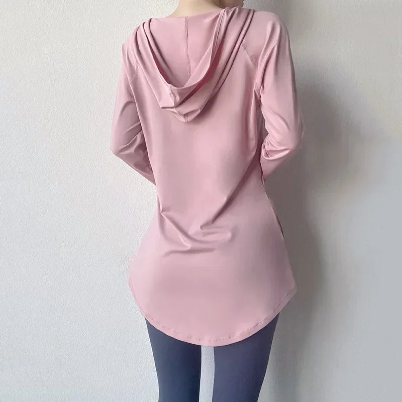 Women's Sports Wear for Fitness Running Hooded Long Sleeve Gym Woman Sport Shirt Yoga Top Breathable Gym Yoga Loose Shirts - The world bestselling 