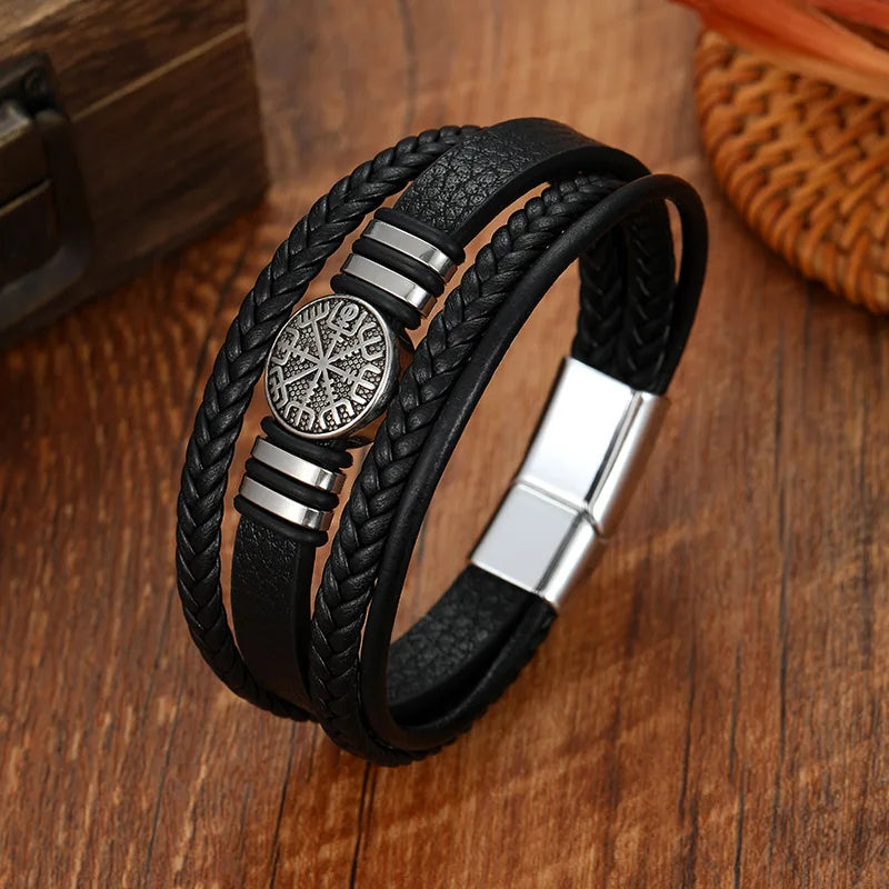 New Retro PU Leather Compass Bracelet Men's Bracelet Viking Jewelry Compass Bracelet Accessories Party Gifts