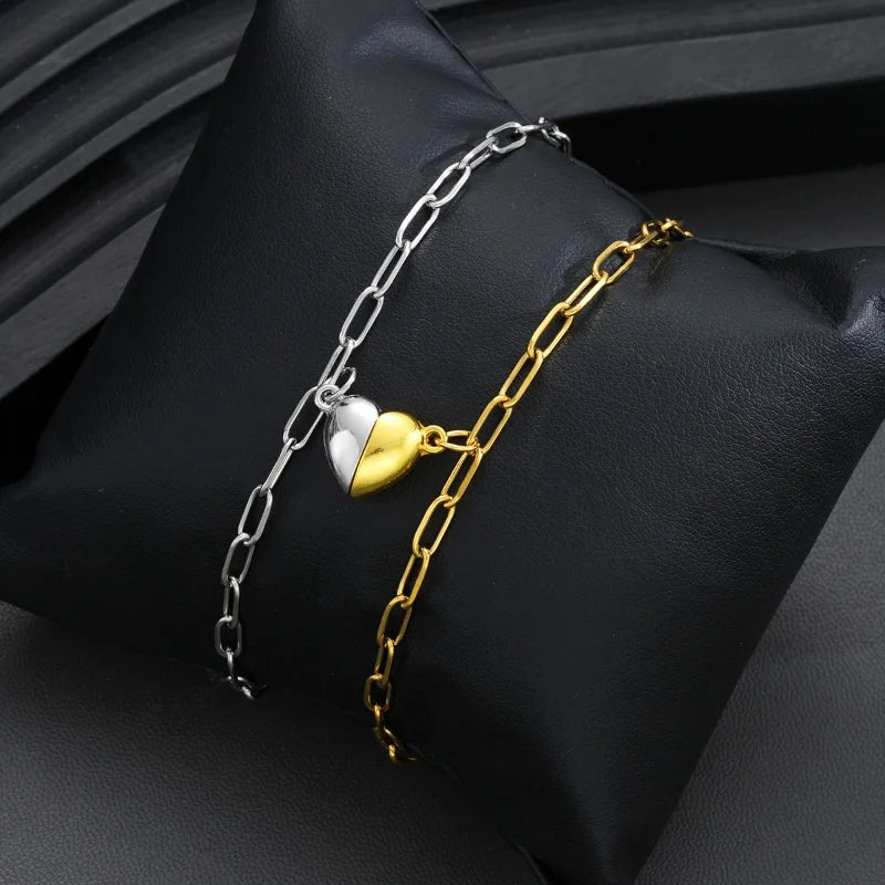 2Pc Love Magnet Metal Bracelet for Couples Simple and Personalized Adjustable Design Give Friends Anniversary Jewelry Gifts