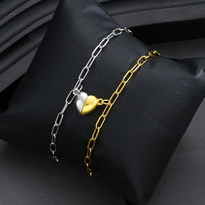2Pc Love Magnet Metal Bracelet for Couples Simple and Personalized Adjustable Design Give Friends Anniversary Jewelry Gifts