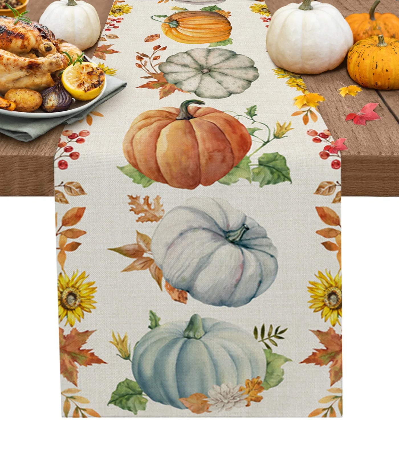 Thanksgiving Autumn Pumpkin Maple Leaf Dining Table Runner Wedding Decor Linen Table Runner Dining Table Christmas Decoration