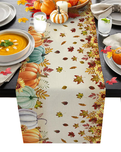 Thanksgiving Autumn Pumpkin Maple Leaf Dining Table Runner Wedding Decor Linen Table Runner Dining Table Christmas Decoration