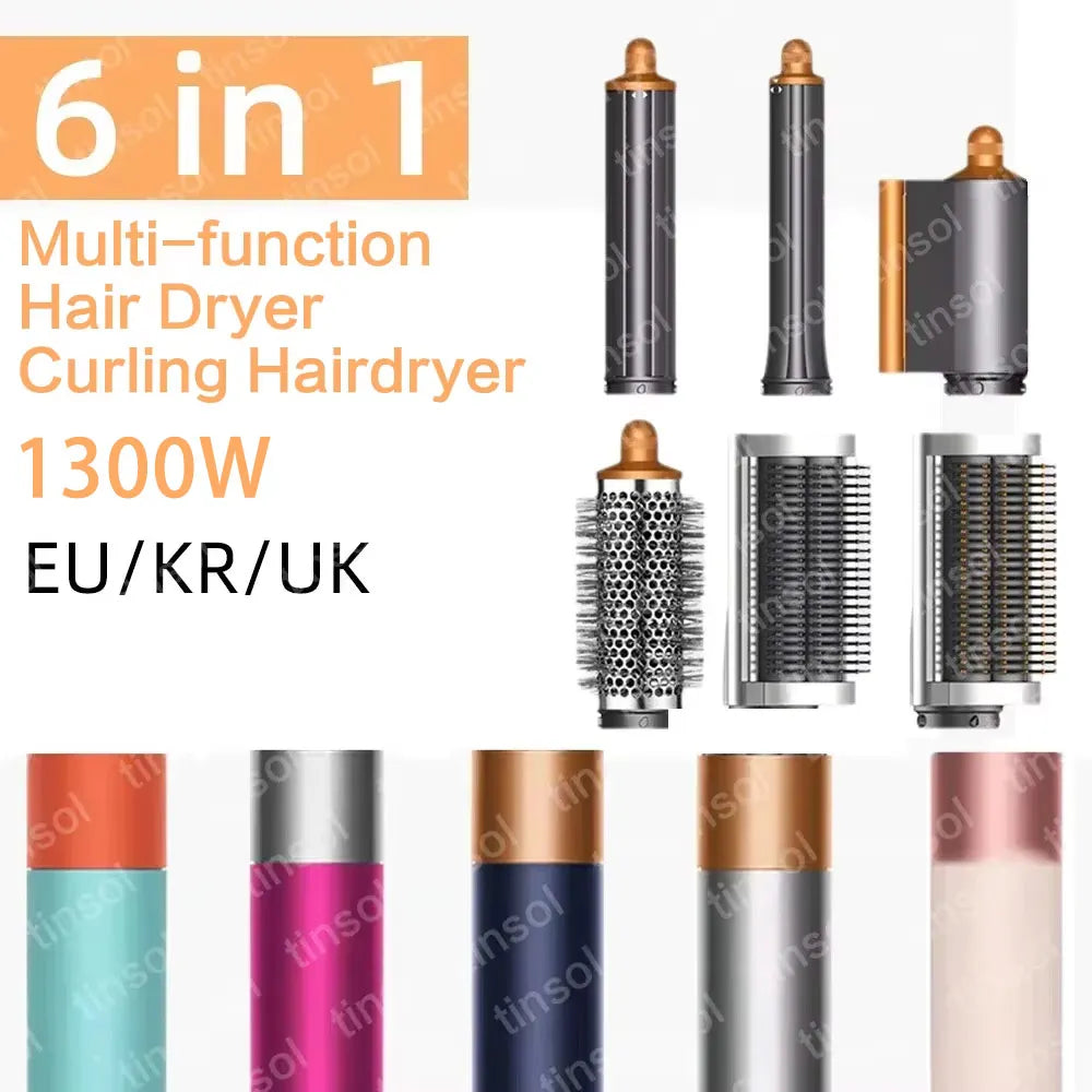 6-in-1 Multi-Function Hair Dryer Styling Tool Curling Iron Hot Air Brush Curling Rod Salon Professional Hair Styler