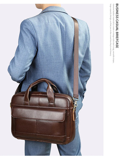 Men's Briefcase Leather Large Capacity Computer Business Shoulder Crossbody Bag Casual Cowhide Handbag For Men