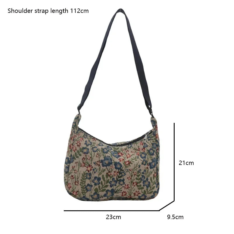 Women Small Underarm Bag Chinese Style Shoulder Bag Versatile Literary Prints Cloth Crescent Pack Portable Women's Handbags