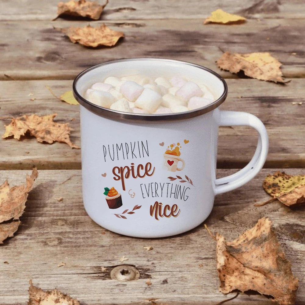 Hello Autumn mugs Thanksgiving Mug Flower Pumpkin Cup Print enamel Mug Fall Coffee cups party farmhouse decoration fall gifts