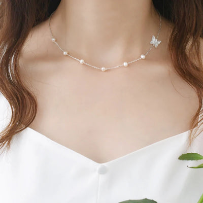 ASHIQI Natural Freshwater Pearl 925 Sterling Silver Necklace Fine Jewelry for women