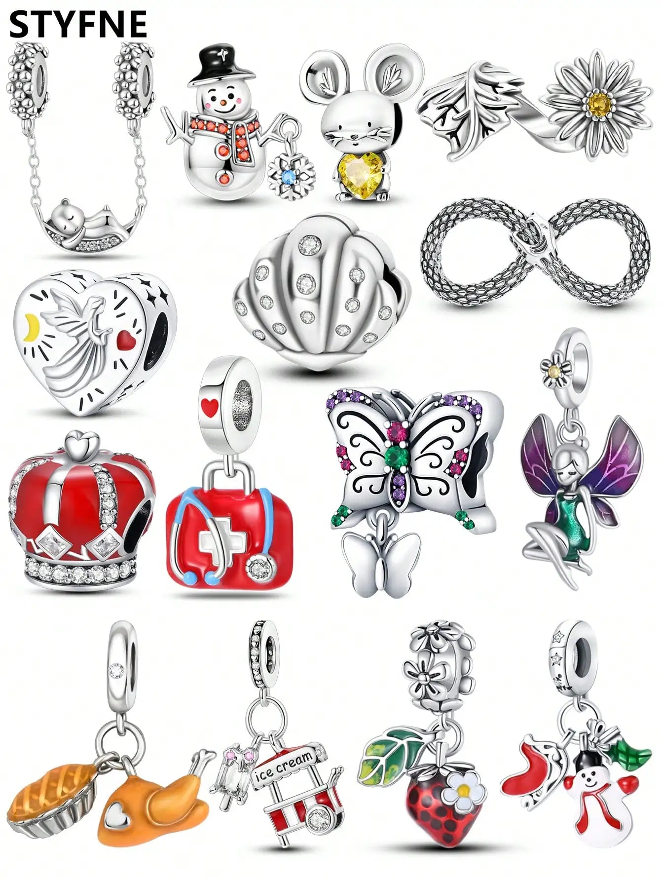 Cute little bear mouse  snowman Beads Charm Silver Plated Fit Charms Silver 925 Original Bracelet for Jewelry Making DIY Charm