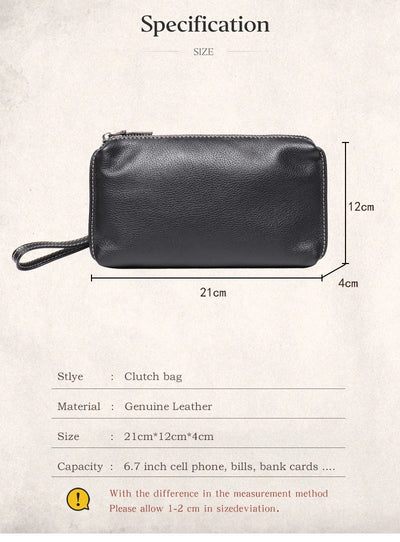 ROOG Men's Genuine Leather Clutch High Quality Long Wallet Women's Luxury Mobile Phone Bag Credit Card Holder Purse Wrist Bags