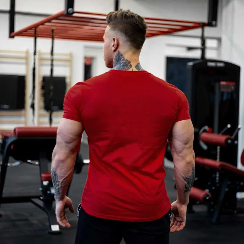 Men's Gym Fitness Clothing Man Cotton Sports Short Sleeve T-shirt Running Training Slim Printed Shirt Sweatshirt Casual Tops - The world bestselling 