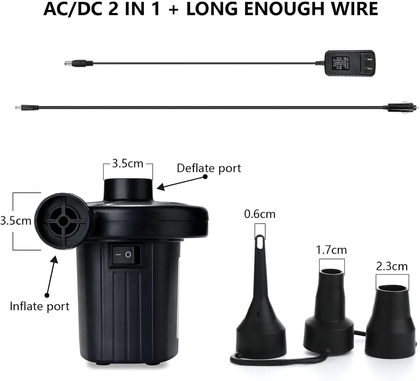 50W Electric Air Pump with 3 Nozzles，Quick 5000PA  Air Pump Inflator Deflator for Air Mattress Beds Pool Toys Raft Vacuum Bag