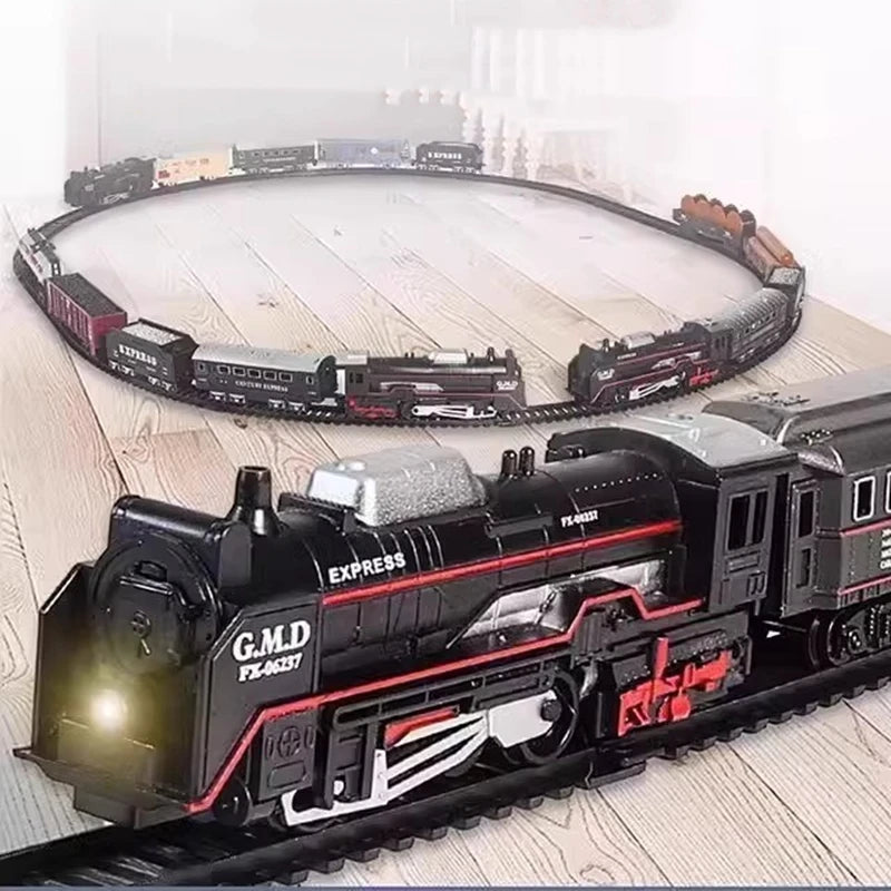 Classical Railway Freight Train Toy Electric Christmas Train Track Set with Light Tracks Model Toys for Kids Gift Children