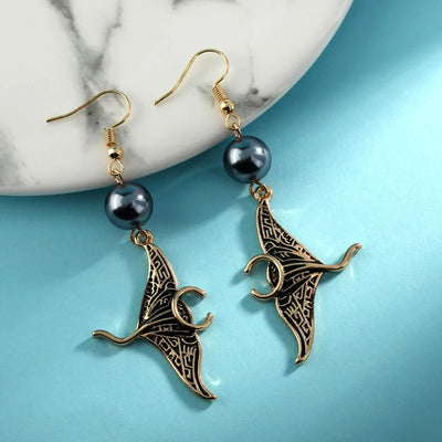 Retro Personality Black Oil Drop Devil Fish Earrings Hawaiian Wind Manta Ray Halloween Earrings - The world bestselling 