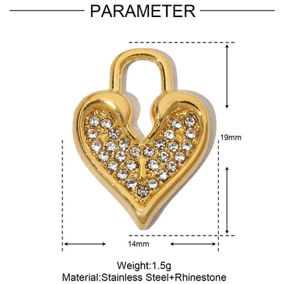 3pcs/Lot French Antique Stone Heart Stainless Steel Bracelet Diy Charms Women Love Necklace Pendant Lock Jewelry