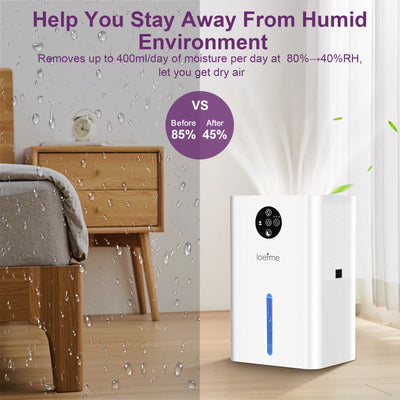 LOEFME Electric Dehumidifier 1800ml Tank, Quiet Dehumidifier for Home, with 6/8/10 Hour Timer for Bathroom, Kitchen, Living Area